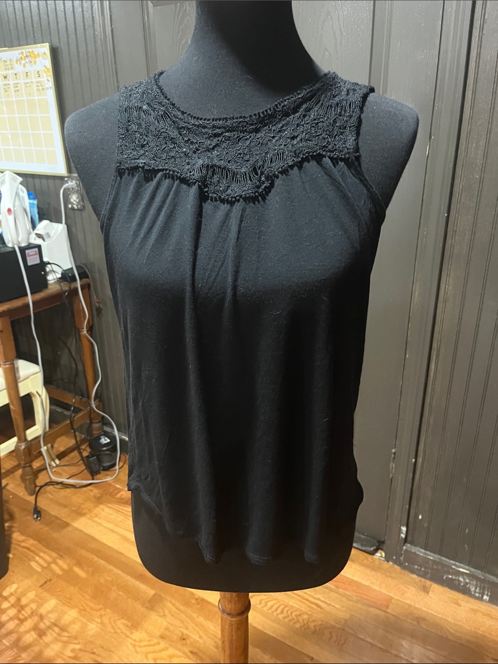 Ambiance Black Lace Yoke Sleeveless Camisole